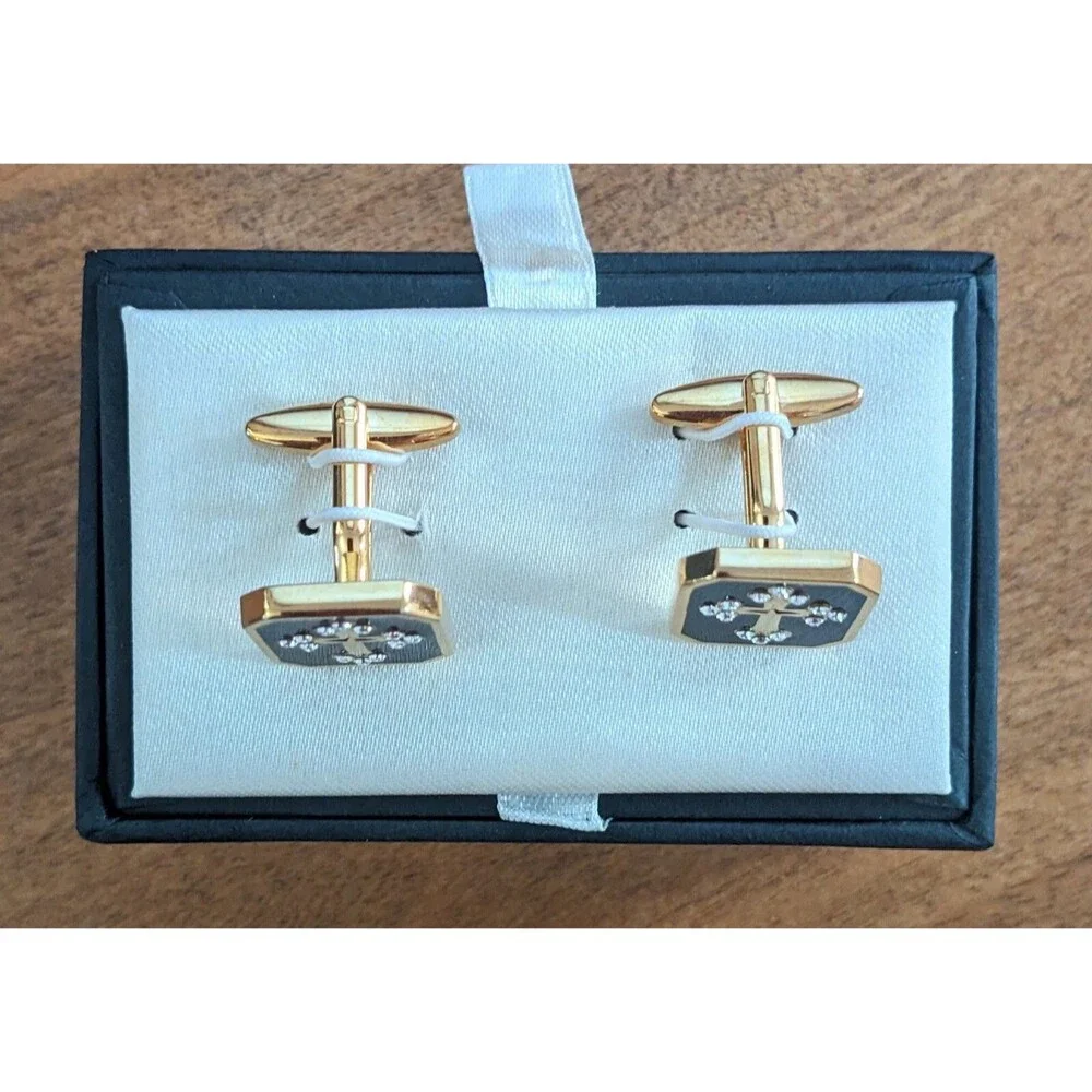 Steve Harvey Cross Design Cufflinks Gold Black French Cuffs Display Box New